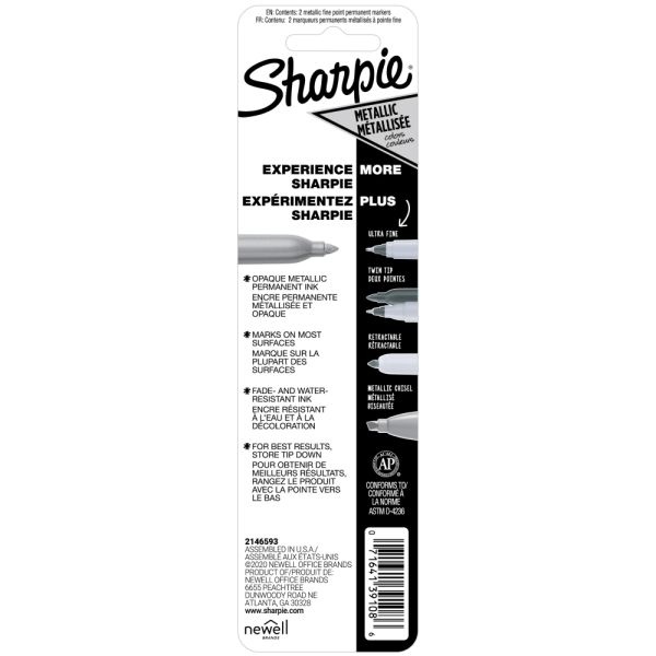 Sharpie Metallic Permanent Markers - Fine Marker Point - Gold, Silver