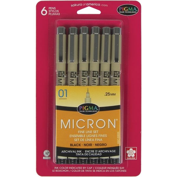 Pigma Micron Pens 01 .25Mm 6/Pkg