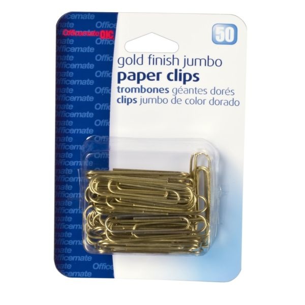 Oic Paper Clips, Box Of 50, Jumbo, Gold