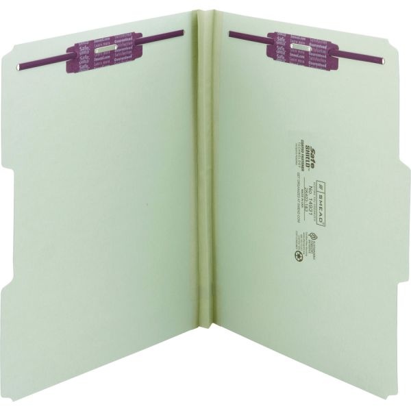 Smead Recycled Pressboard Folders With Two Safeshield Coated Fasteners, 1" Expansion, 1/3-Cut Tab, Letter Size, Gray-Green, 25/Box