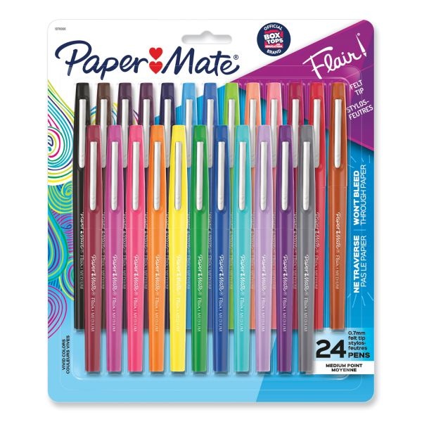 Paper Mate Point Guard Flair Felt Tip Porous Point Pen, Stick, Medium 0.7 Mm, Assorted Tropical Vacation Ink And Barrel Colors, 24/Pack