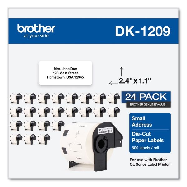 Brother Die-Cut Address Labels, 1.1 X 2.4, White, 800 Labels/Roll, 24 Rolls/Pack
