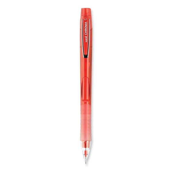 Uniball Chroma Mechanical Pencil, 0.7 Mm, Hb (#2), Black Lead, Red Barrel, Dozen