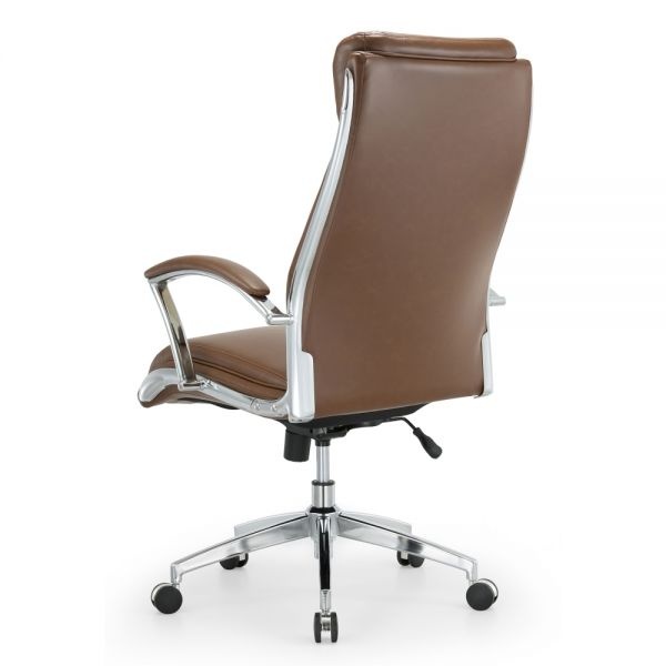 Realspace Modern Comfort Verismo Bonded Leather High-Back Executive Chair, Brown/Chrome