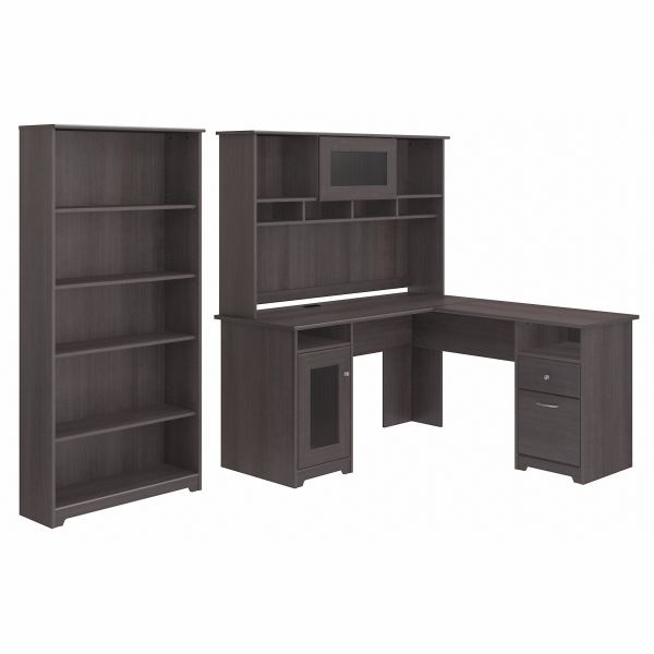 Bush Furniture Cabot 60W L Shaped Computer Desk With Hutch And 5 Shelf