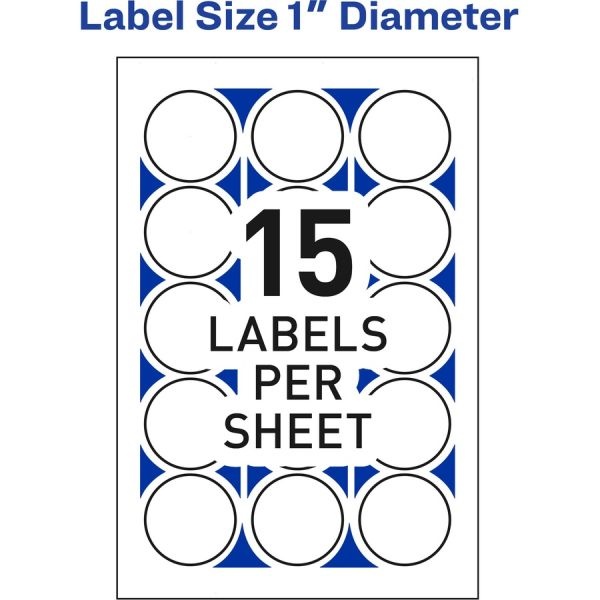 Avery Printable Mailing Seals, 1" Dia., White, 15/Sheet, 40 Sheets/Pack, (5247)