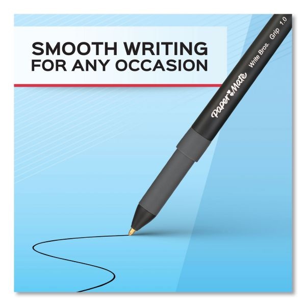 Paper Mate Write Bros. Grip Ballpoint Pen, Stick, Medium 1 Mm, Black Ink, Black Barrel, Dozen