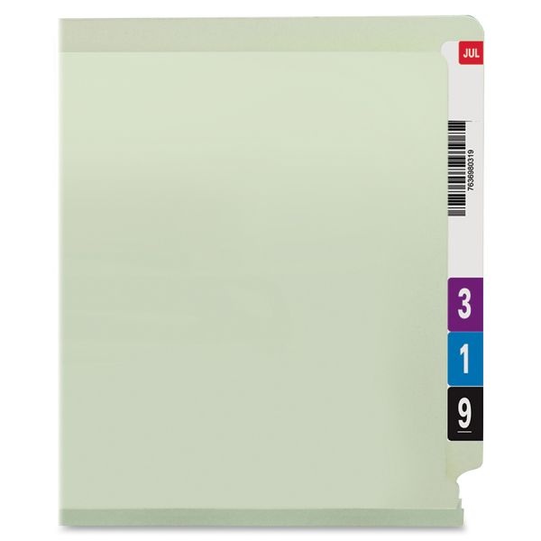 Smead End Tab Pressboard Classification Folders, Two Safeshield Coated Fasteners, 3" Expansion, Legal Size, Gray-Green, 25/Box
