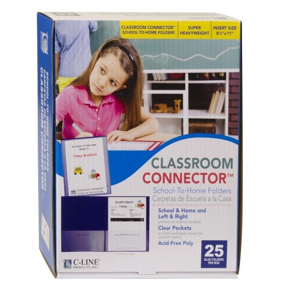 C-Line Classroom Connector Folders, 11 X 8.5, Blue, 25/Box