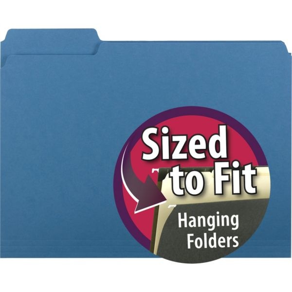 Smead Interior File Folders, 1/3-Cut Tabs: Assorted, Letter Size, 0.75" Expansion, Sky Blue, 100/Box