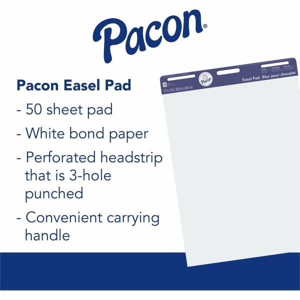 Pacon Unruled Easel Pads - 50 Sheets - Plain - Stapled/Glued - Unruled -  27 X 34 - White Paper - Chipboard Cover - Perforated, Bond Paper - 50 /  Pad
