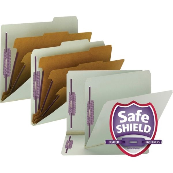 Smead Classification Folders, With Safeshield Coated Fasteners, 3 Dividers, 3" Expansion, Legal Size, 60% Recycled, Gray/Green, Box Of 10