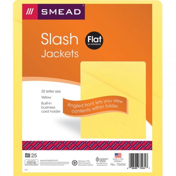 Smead Slash File Jackets Convenience Pack, 9 1/2" X 11 3/4", Yellow, Pack Of 25