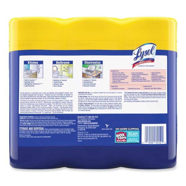 Lysol Brand Disinfecting Wipes, 7 X 7.25, Lemon And Lime Blossom, 35 Wipes/Canister, 3 Canisters/Pack, 4 Packs/Carton