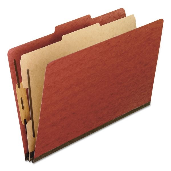 Pendaflex Four-Section Pressboard Classification Folders, 2" Expansion, 1 Divider, 4 Fasteners, Legal Size, Red Exterior, 10/Box