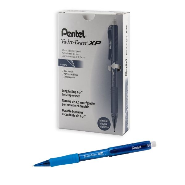 Pentel Twist-Erase Express Mechanical Pencil, 0.7 Mm, Hb (#2), Black Lead, Blue Barrel, Dozen