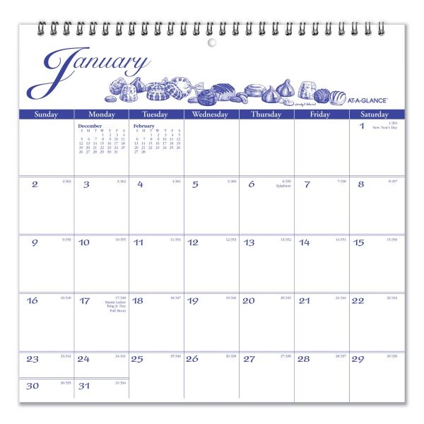 At-A-Glance Illustrator's Edition Wall Calendar, Victorian Illustrations Artwork, 12 X 12, White/Blue Sheets, 12-Month (Jan To Dec): 2024