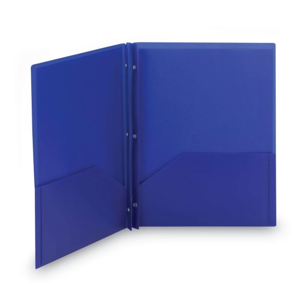 Smead Poly Two-Pocket Folder With Fasteners, 180-Sheet Capacity, 11 X 8.5, Blue, 25/Box