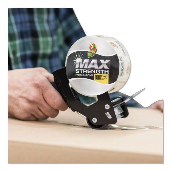 Duck Max Packaging Tape With Pistol Grip Dispenser, 3" Core, 1.88" X 54.6 Yds, Crystal Clear