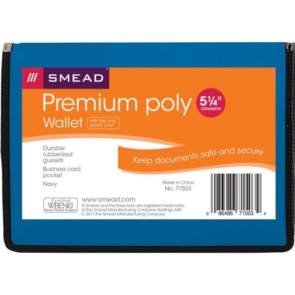 Smead Expansion Poly Wallet With Sewn Edges, Letter Size, 5 1/4" Expansion, Navy Blue