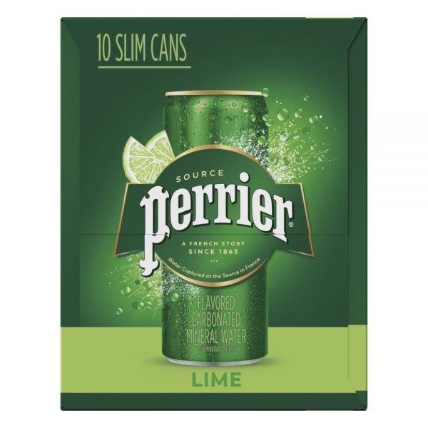 Perrier Sparkling Mineral Water, Lime, 8.45 Oz, Pack Of 10
