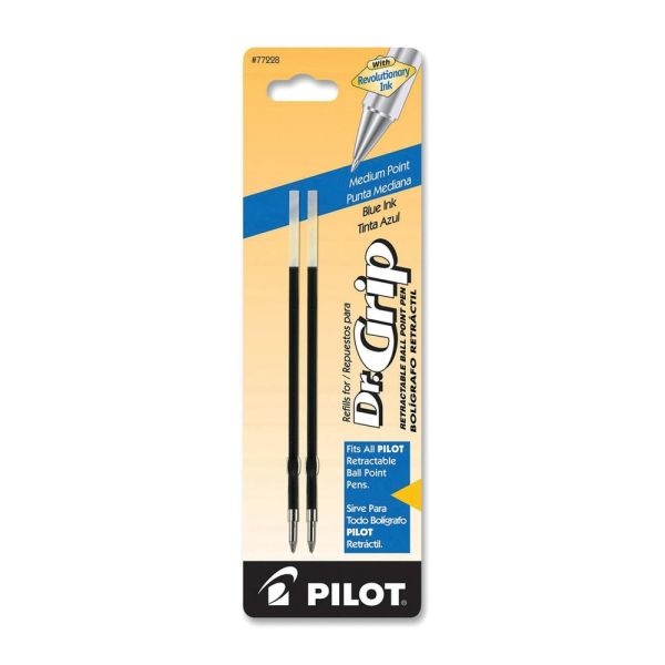 Pilot Ballpoint Pen Refills, Fits Dr. Grip & All Pilot Retractable Ballpoint Pens, Medium Point, 1.0 Mm, Blue, Pack Of 2