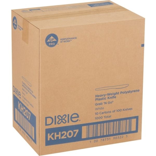 Dixie Heavyweight Disposable Knives Grab-N-Go By Gp Pro - 100 / Box - 10/Carton - Knife - 1000 X Knife - White