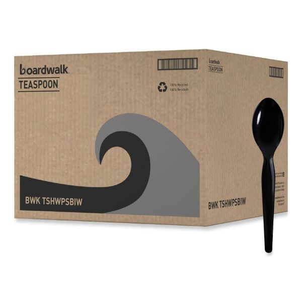 Boardwalk Heavyweight Wrapped Polystyrene Cutlery, Teaspoon, Black, 1,000/Carton