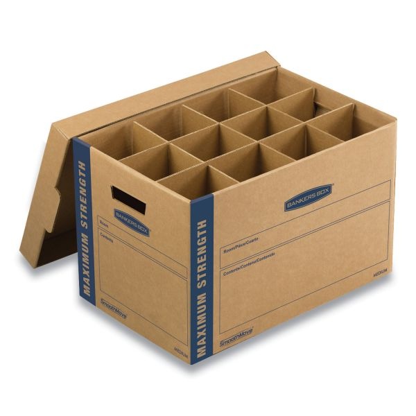 Bankers Box Smoothmove Kitchen Moving Kit With Dividers + Foam, Half Slotted Container (Hsc), Medium, 12.25" X 18.5" X 12", Brown/Blue