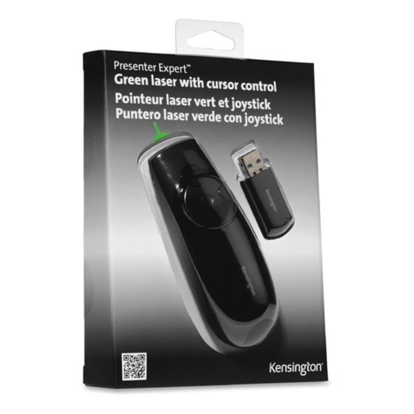 Kensington Presenter Expert Wireless Cursor Control With Green Laser, Class 2, 150 Ft Range, Black