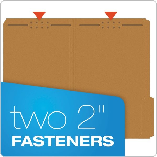 Pendaflex Kraft Fastener Folders, 1/3-Cut Tabs, 2 Fasteners, Legal Size, Kraft Exterior, 50/Box