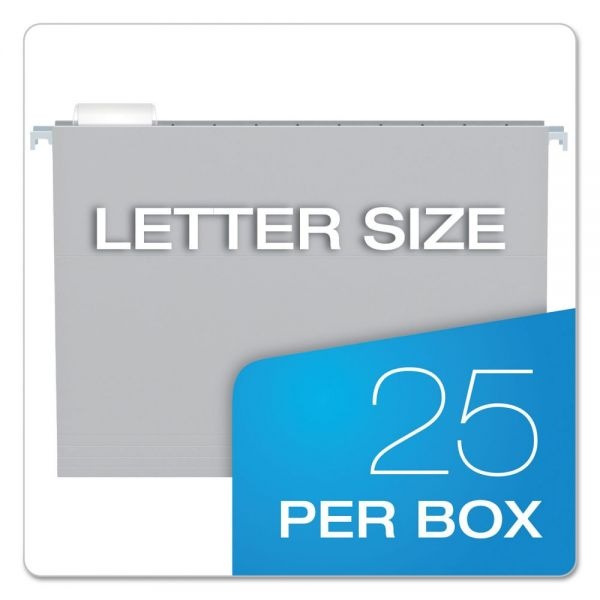 Pendaflex Colored Hanging Folders, Letter Size, 1/5-Cut Tabs, Gray, 25/Box