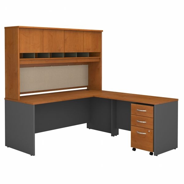 Bush Business Furniture Series C 72W L Shaped Desk With Hutch And Mobile File Cabinet In Natural Cherry
