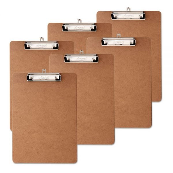Universal Hardboard Clipboard With Low-Profile Clip, 0.5" Clip Capacity, Holds 8.5 X 11 Sheets, Brown, 6/Pack