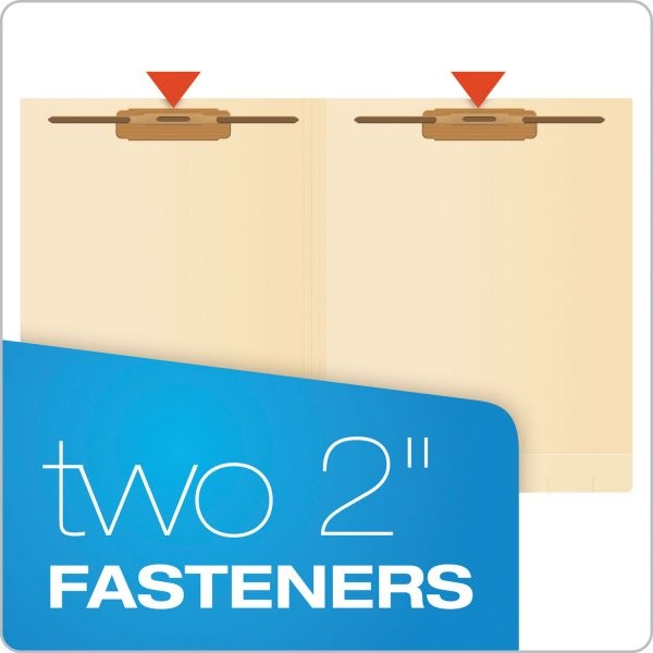 Pendaflex Manila Laminated End Tab Fastener Folders, 2 Fasteners, Letter Size, 11-Pt Manila Exterior, 50/Box