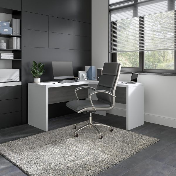 Office By Kathy Ireland Echo L Shaped Desk In Pure White And Modern Gray