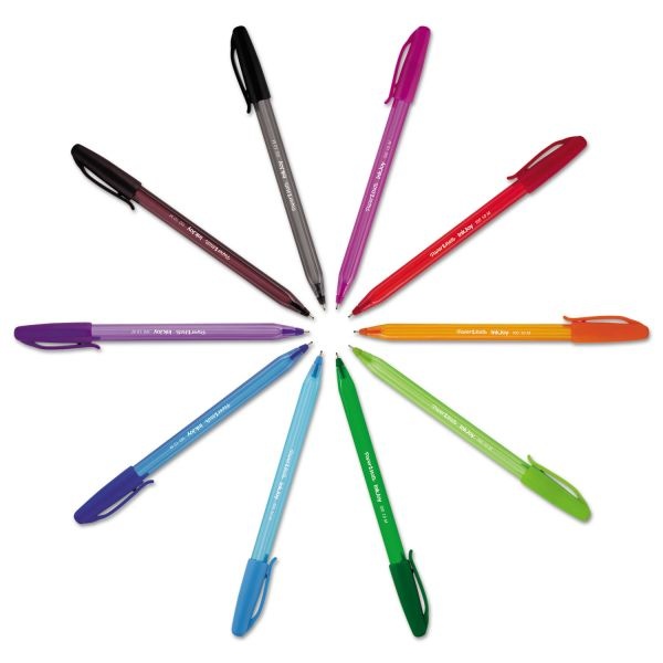 Paper Mate Inkjoy 100 Stick Pens, Medium Point, 1.0 Mm, Translucent Assorted Barrels, Assorted Ink Colors, Pack Of 8 Pens