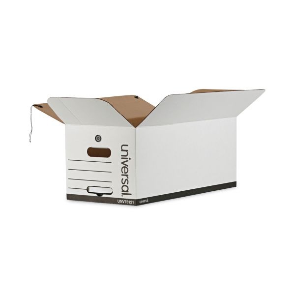 Universal Heavy-Duty Storage Boxes With String & Button Closure And Built-In Handles, Letter Size, 10" X 12" X 24", White, Case Of 12