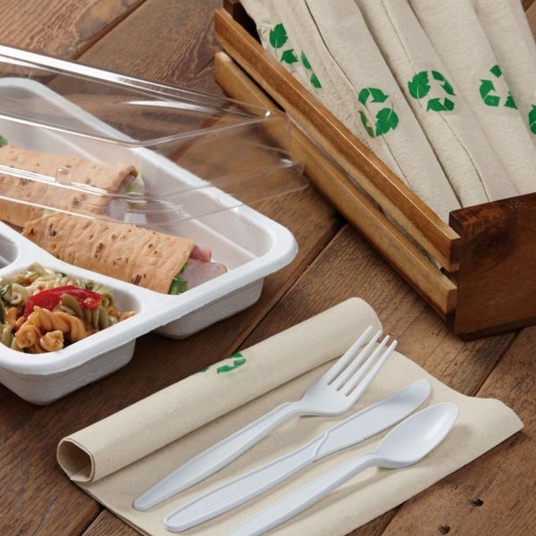Caterwrap Pre-Rolled Cutlery, Linen-Like Napkin, Natural/White, Case Of 100 Rolls