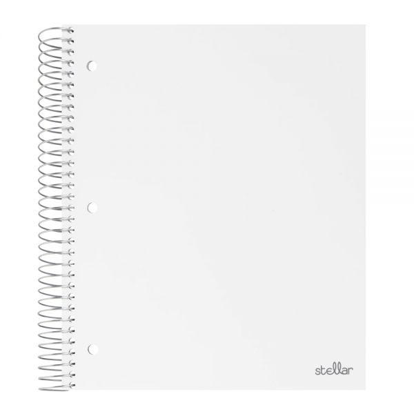 Stellar Poly Notebook, 8" X 10-1/2", 5 Subject, Wide Ruled, 200 Sheets, White