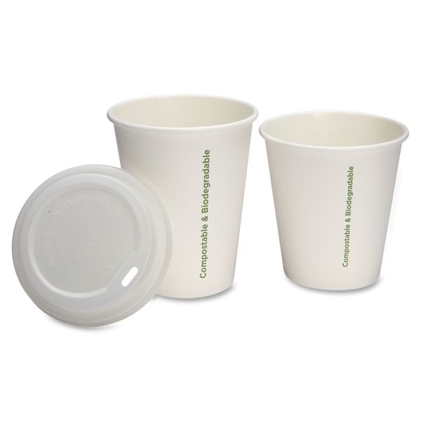 Genuine Joe Vented Coffee Cup Lids, Fits 10-16 Oz Cups, Plastic, White, 50/Pack