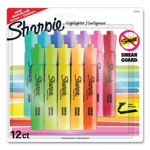 Sharpie Tank Style Highlighters, Assorted Ink Colors, Chisel Tip, Assorted Barrel Colors, 12/Pack
