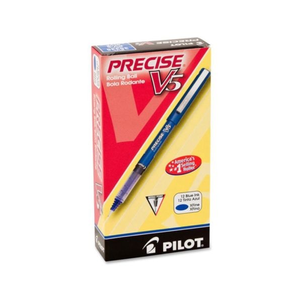 Pilot Precise V5 Liquid Ink Rollerball Pens, Extra Fine Point, 0.5 Mm, Blue Barrel, Blue Ink, Pack Of 12 Pens