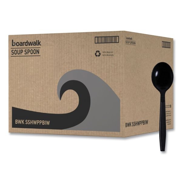 Boardwalk Heavyweight Wrapped Polypropylene Cutlery, Soup Spoon, Black, 1,000/Carton