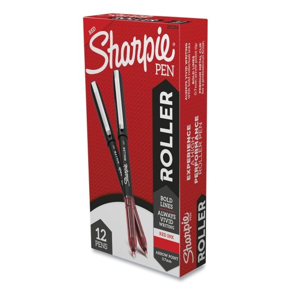 Sharpie Roller Professional Design Roller Ball Pen, Stick, Medium 0.7 Mm, Red Ink, Black/Red Barrel, Dozen