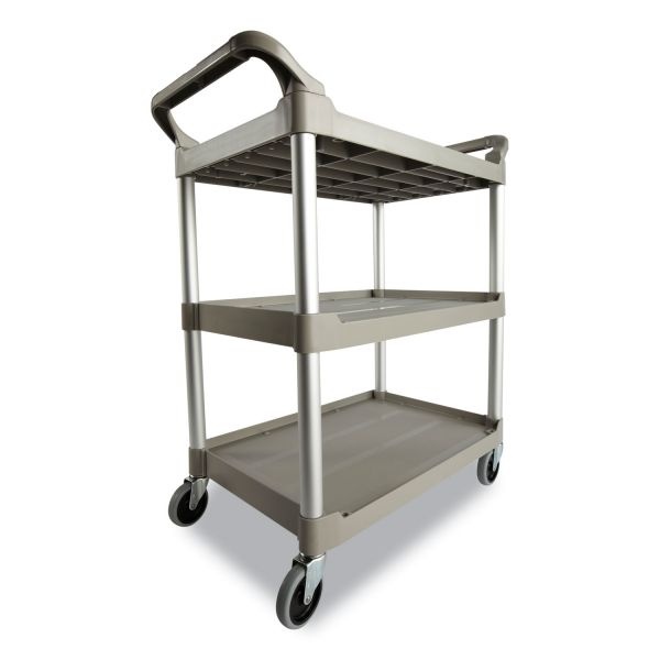 Rubbermaid Commercial Three-Shelf Service Cart, Plastic, 3 Shelves, 200 Lb Capacity, 18.63" X 33.63" X 37.75", Off-White