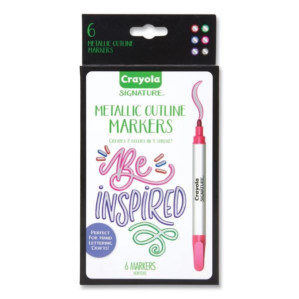 Crayola Signature Metallic Outline Paint Markers, Bullet Tip, Assorted Colors, 6/Pack