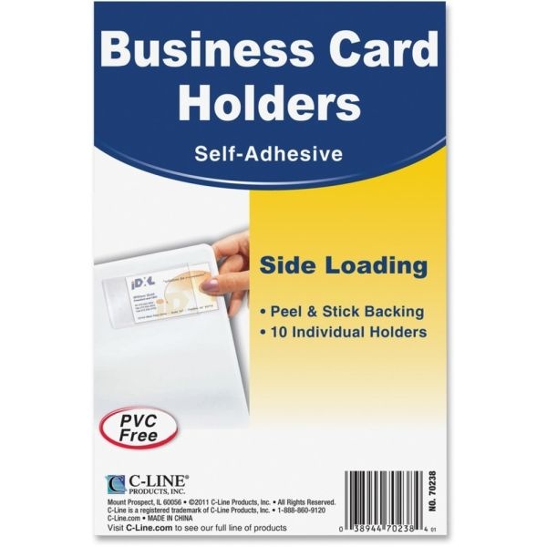 C-Line Self-Adhesive Business Card Holders, 2" X 3 1/2", Clear, Pack Of 10