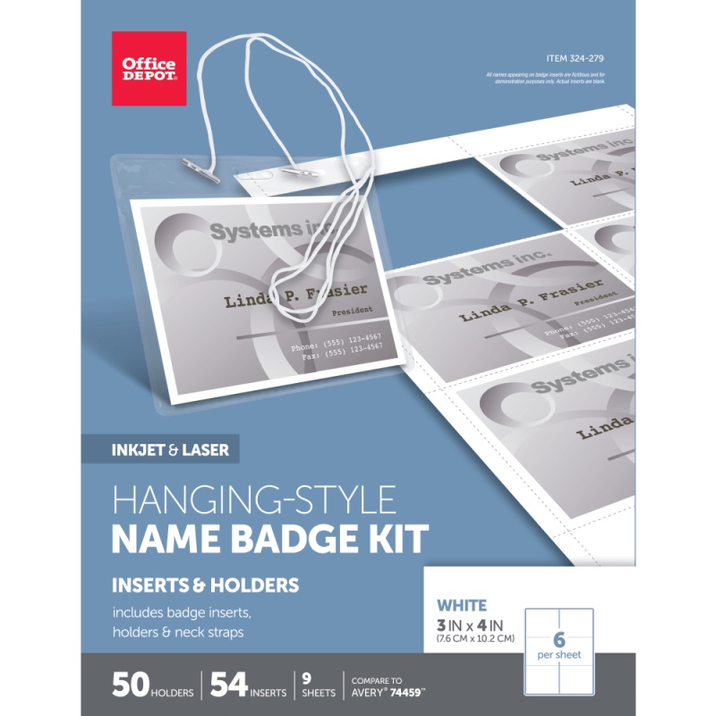 Name Badge Kit, Hanging-Style, Convention Size, 3" x 4", Pack Of 50