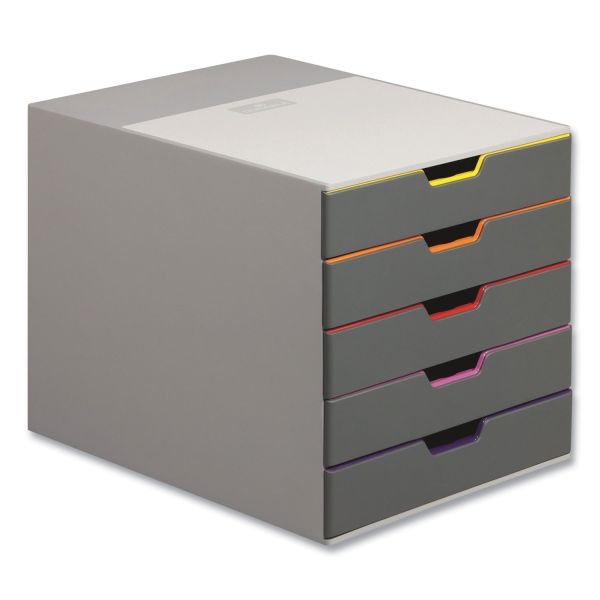 Durable Varicolor Stackable Plastic Drawer Box, 5 Drawers, Letter To Folio Size Files, 11.5" X 14" X 11", Gray